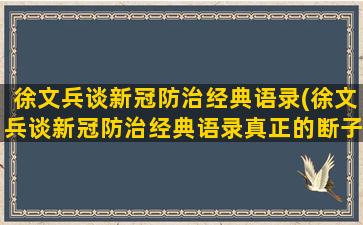 徐文兵谈新冠防治经典语录(徐文兵谈新冠防治经典语录真正的断子绝孙)