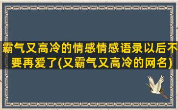 霸气又高冷的情感情感语录以后不要再爱了(又霸气又高冷的网名)